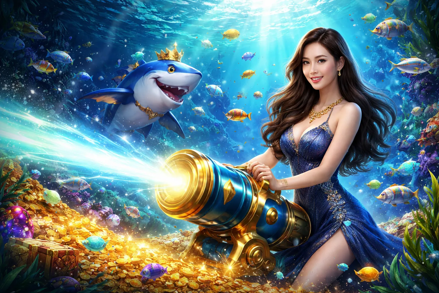 Hình ảnh chính game bắn cá Benca29 với đại dương và kho báu